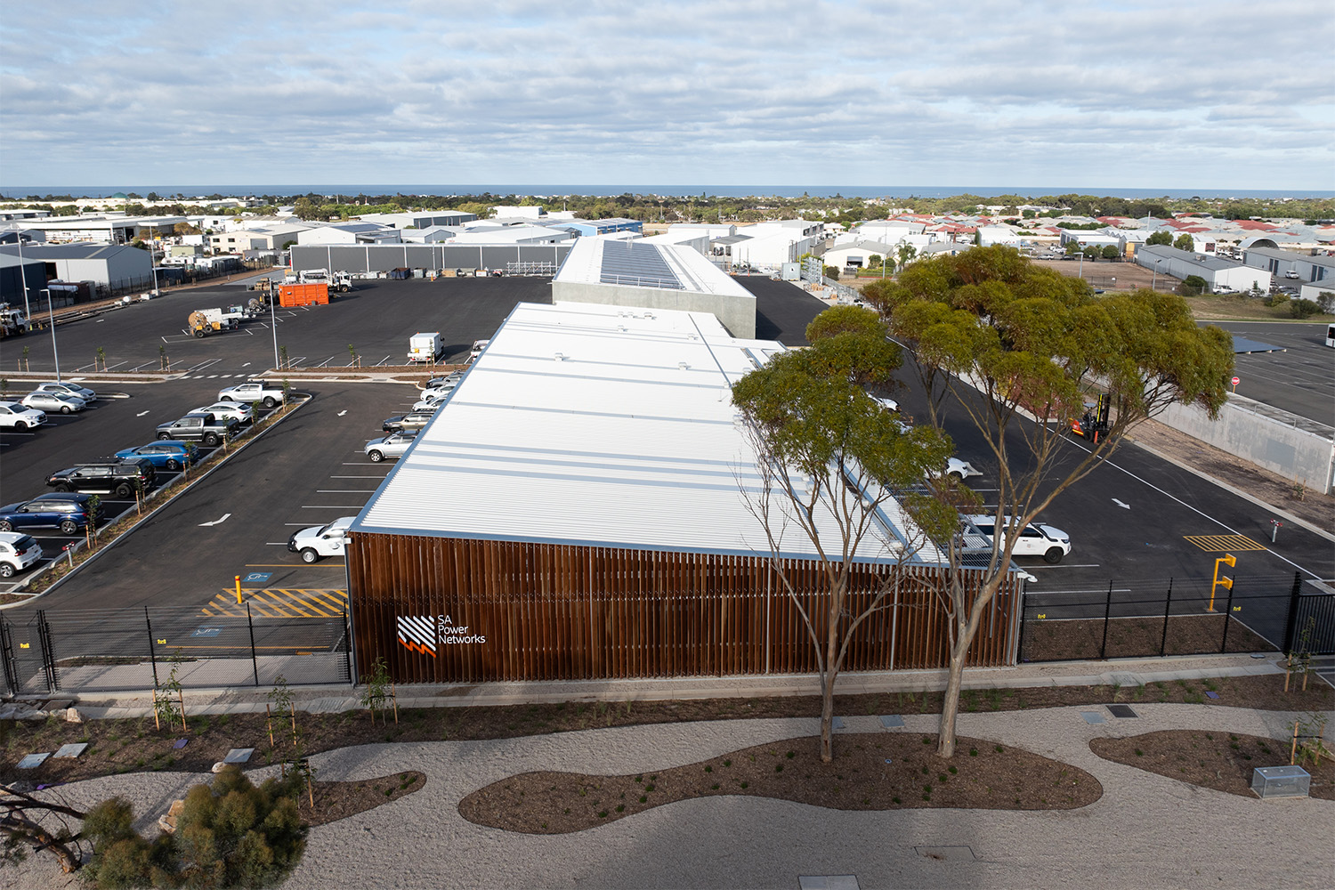 An aerial view of the new Seaford depot from the front of the building. 